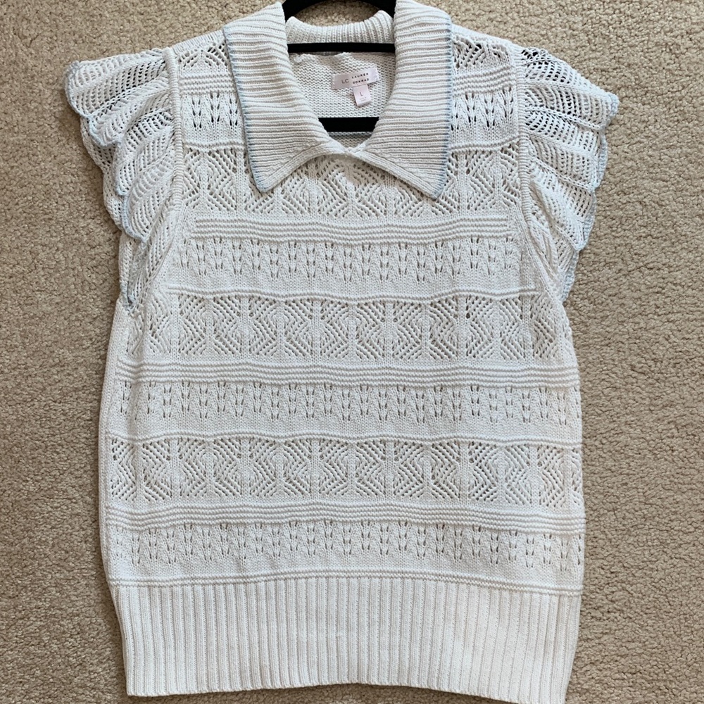 LC Lauren Conrad Cream Knit Top with Collar
